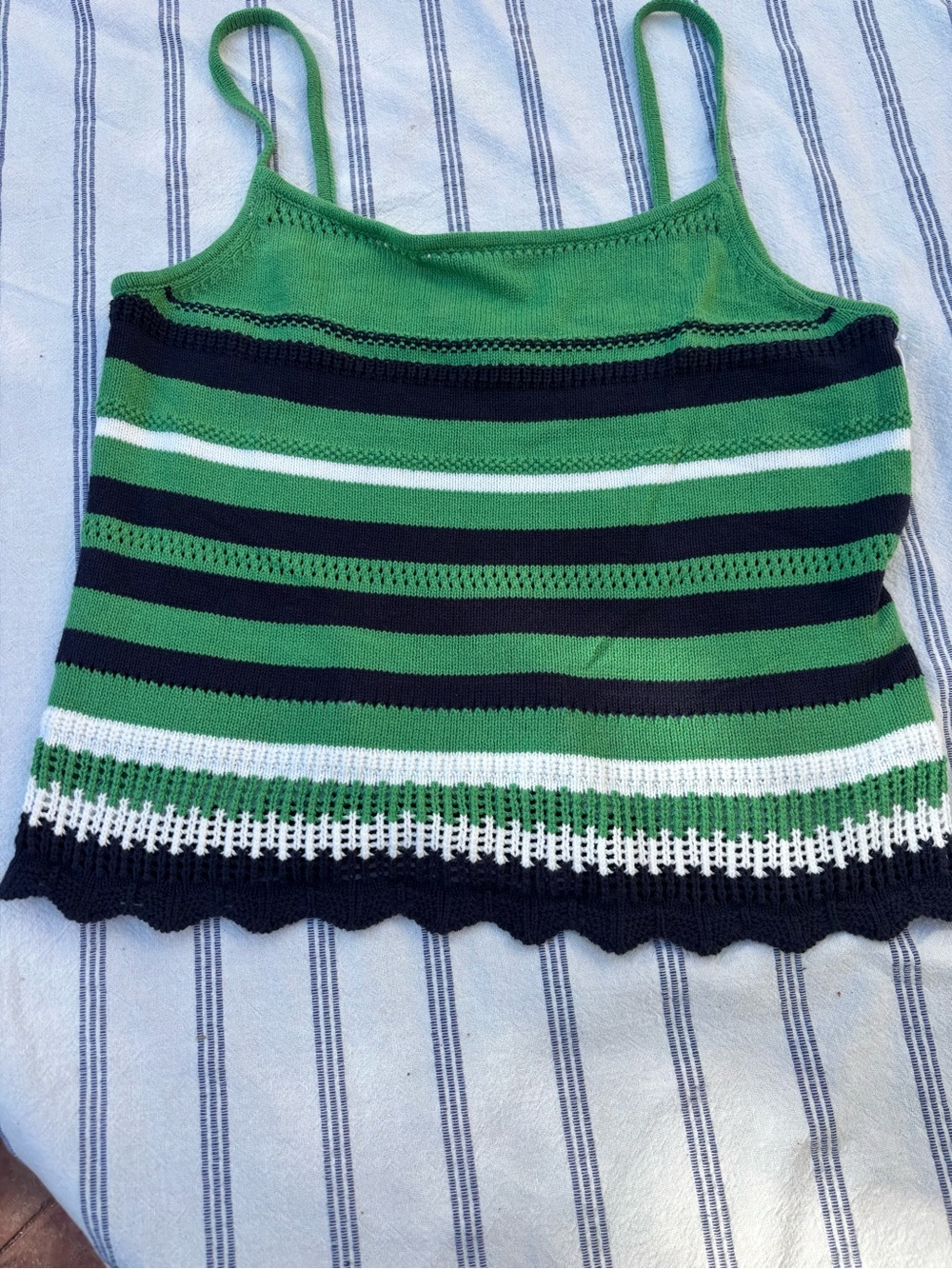 Striped Knit Cami Tank Top in Green, Black & White